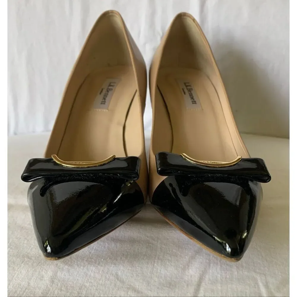 L.K. Bennett Roxy Trench black & tan Leather Heels Pumps Shoes sz 38